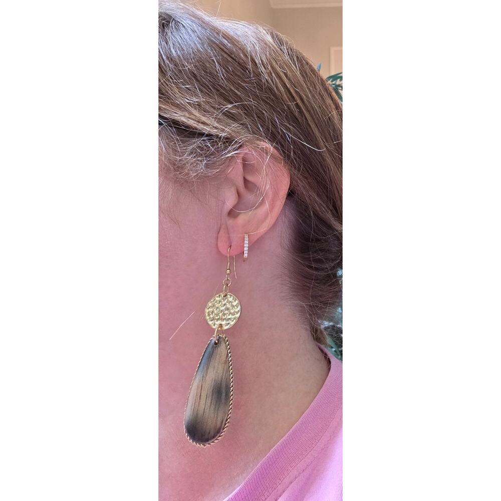 Vintage Faux Horn Tear Drop Boho Earrings - Picture 5 of 5